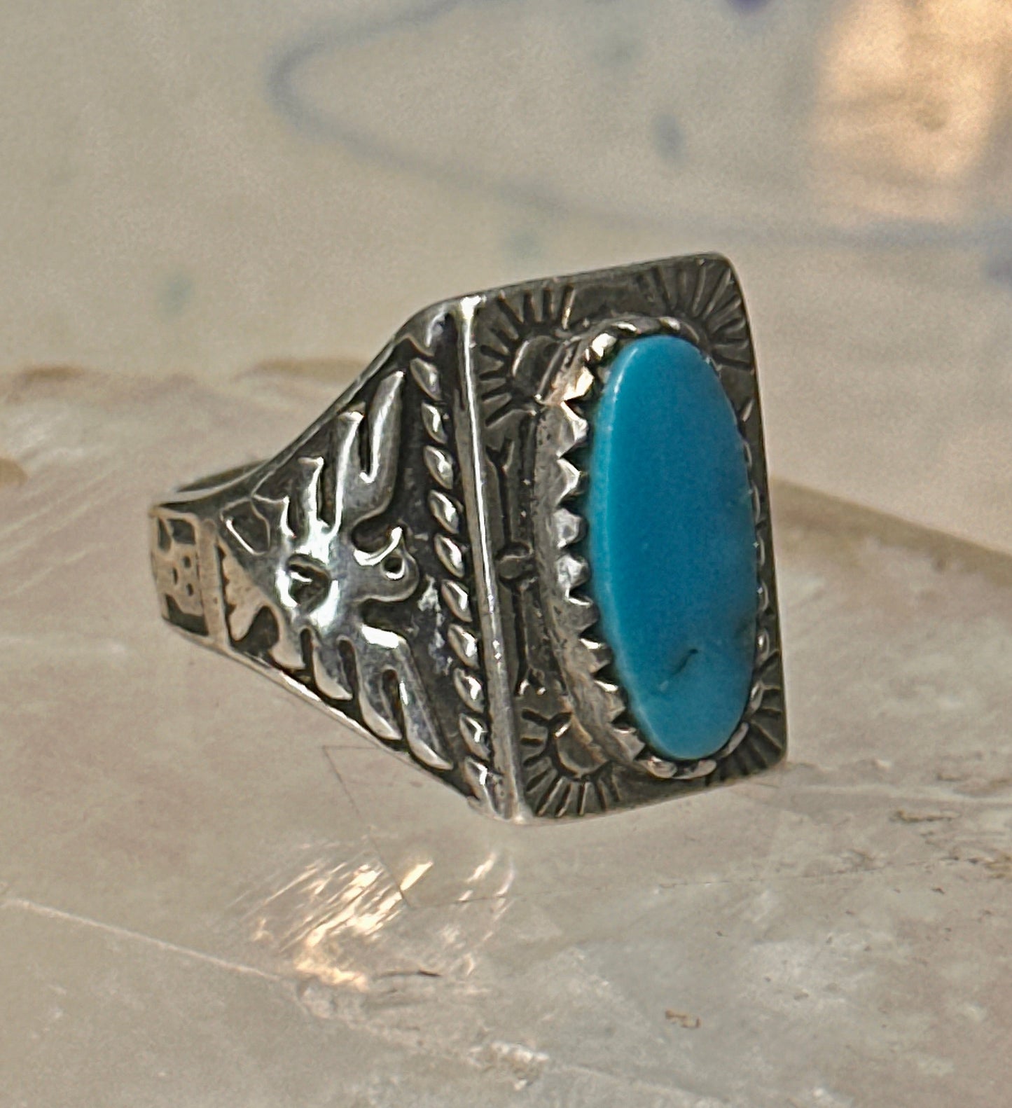 Phoenix ring Navajo turquoise mudman sun size 10 Sterling silver women men