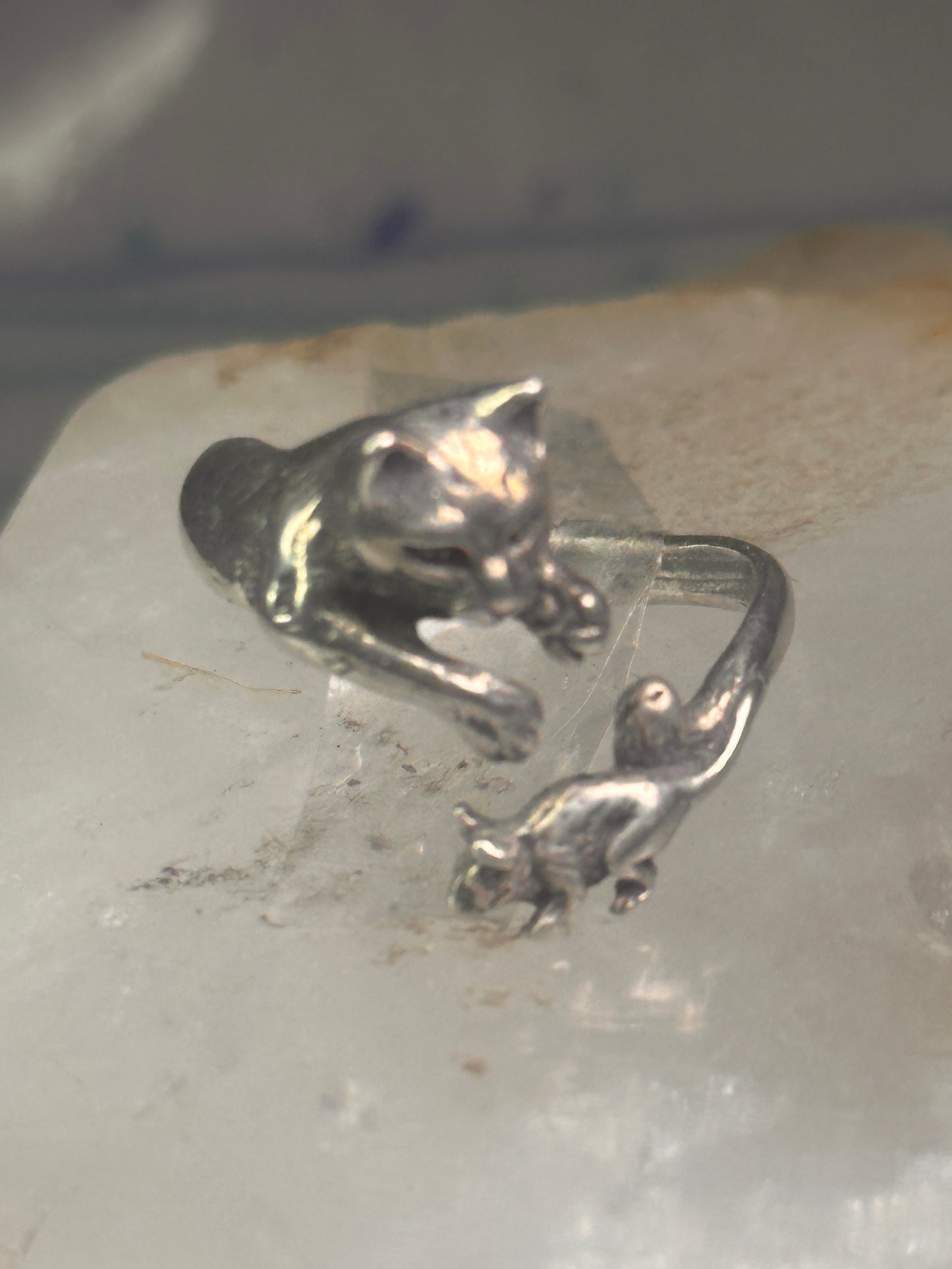 Cat and Mouse ring cat band size 8 sterling silver women girls