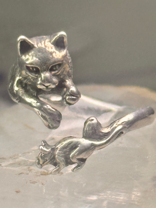 Cat and Mouse ring cat band size 8 sterling silver women girls