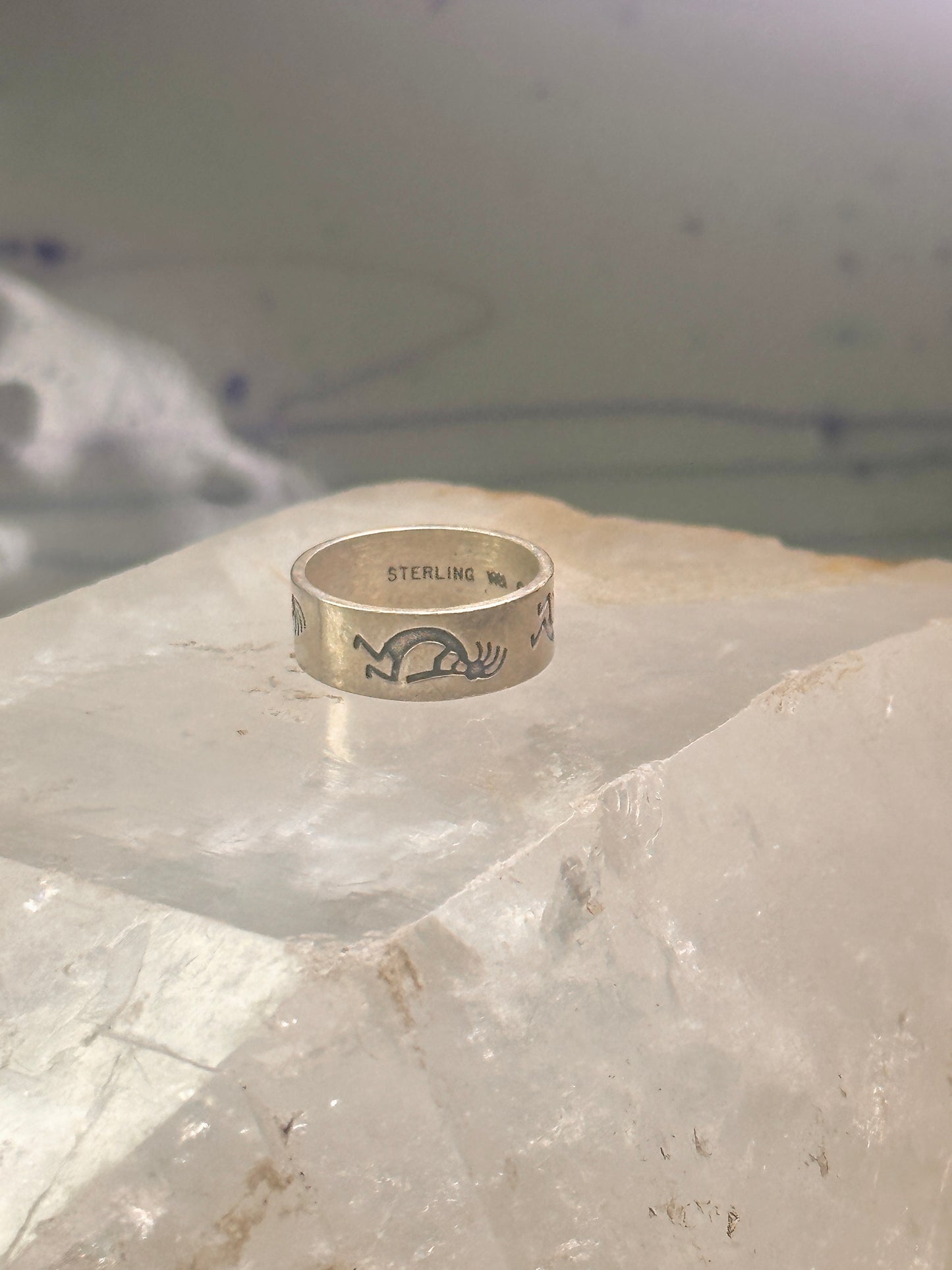Kokopelli ring fertility southwest band size 4.50 pinky sterling silver women 