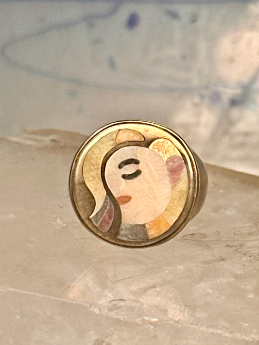 Eric Grossbardt face ring size 5 mop spiny oyster sterling silver detailed w18K women