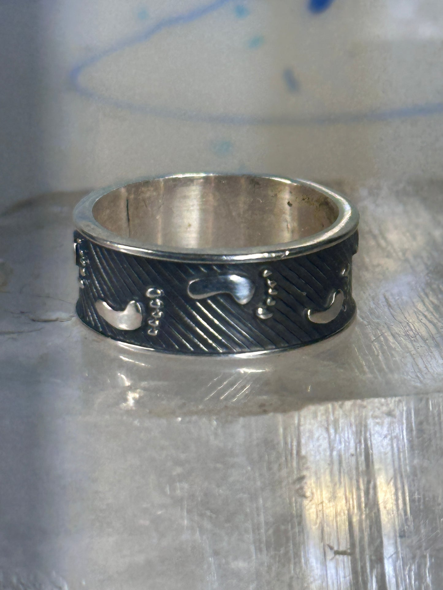Footprint ring footprints band figurative size 9.50 sterling silver women men