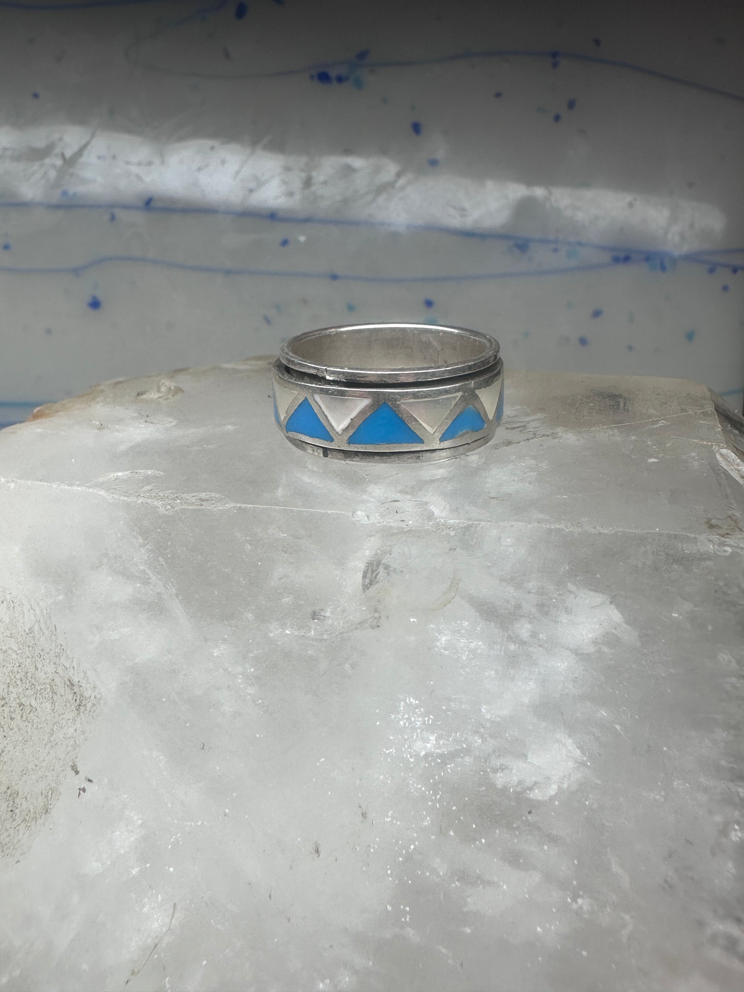 Turquoise Spinner ring size 11.50 wedding band mop terling silver women men