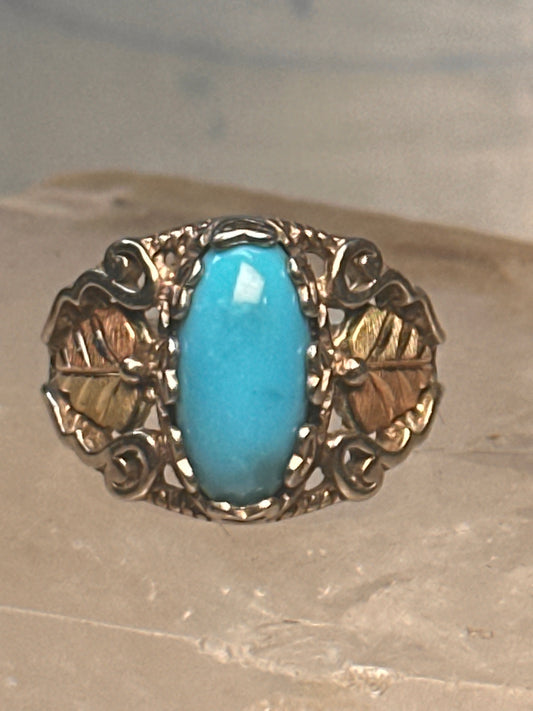 Black Hills Gold ring leaves turquoise band ring size 5.75 Sterling silver women
