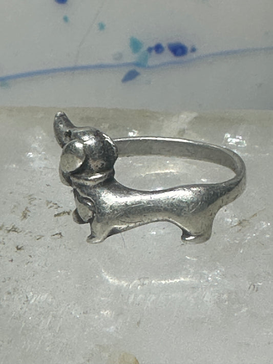 Mini Dachshund Ring heart love dog band sterling silver size 7.75 girls women