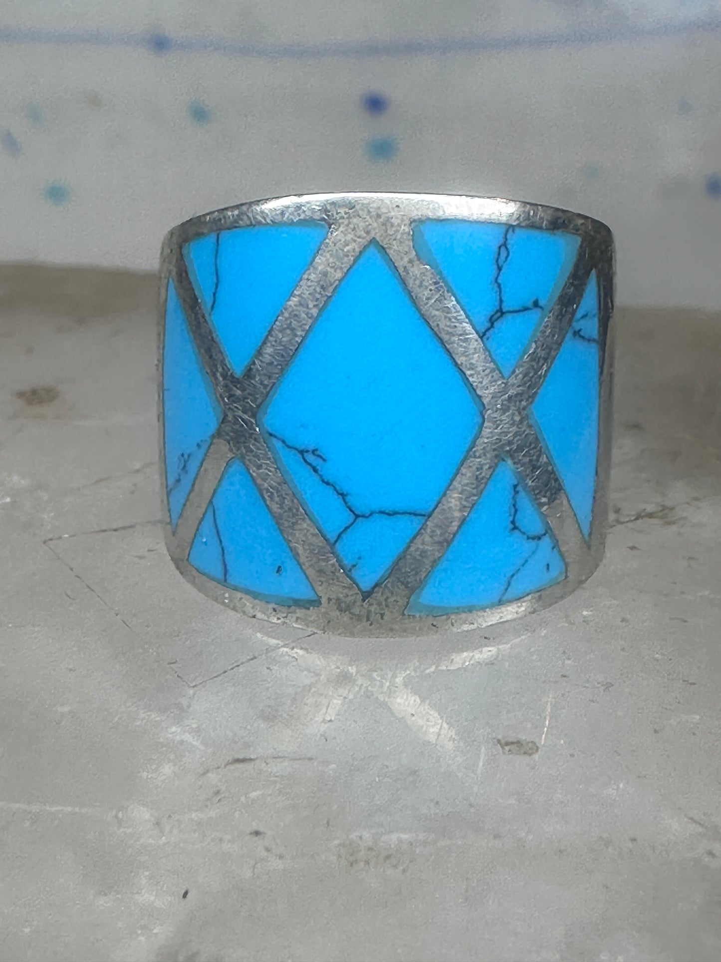 Turquoise ring size 5.25 cigar band sterling silver women