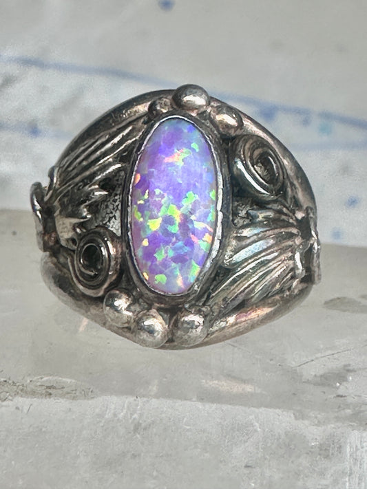Navajo lab opal ring Nila Cook Johnson leaves band size 7 sterling silver women