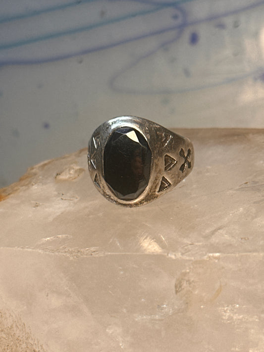 Onyx ring Navajo size 9.25 crossed arrows band sterling silver women men