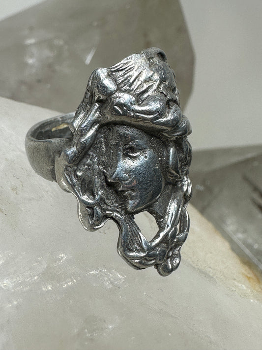 long Face ring art deco style size 6.75 sterling silver women girls