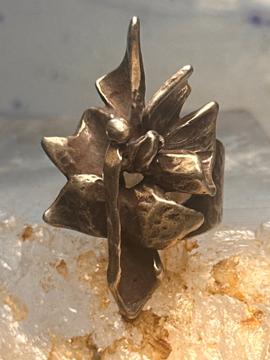 Vintage Flower ring abstract brutalist heavy size 5.75 sterling silver women girls