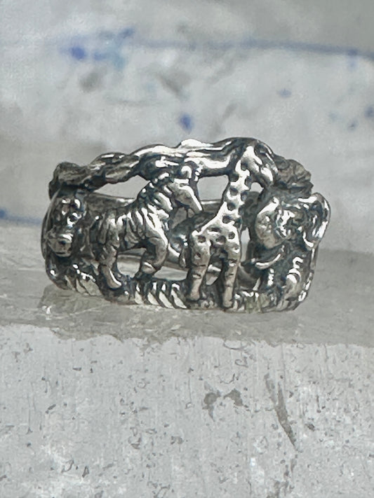 Vintage Signed Ted Ott Navajo Safari Animal Openwork Band Ring Sterling Silver - Size 5.5
