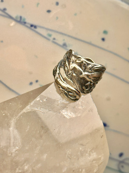 Spoon ring birds peace dove pigeons band size 6.50 leaves floral sterling silver women