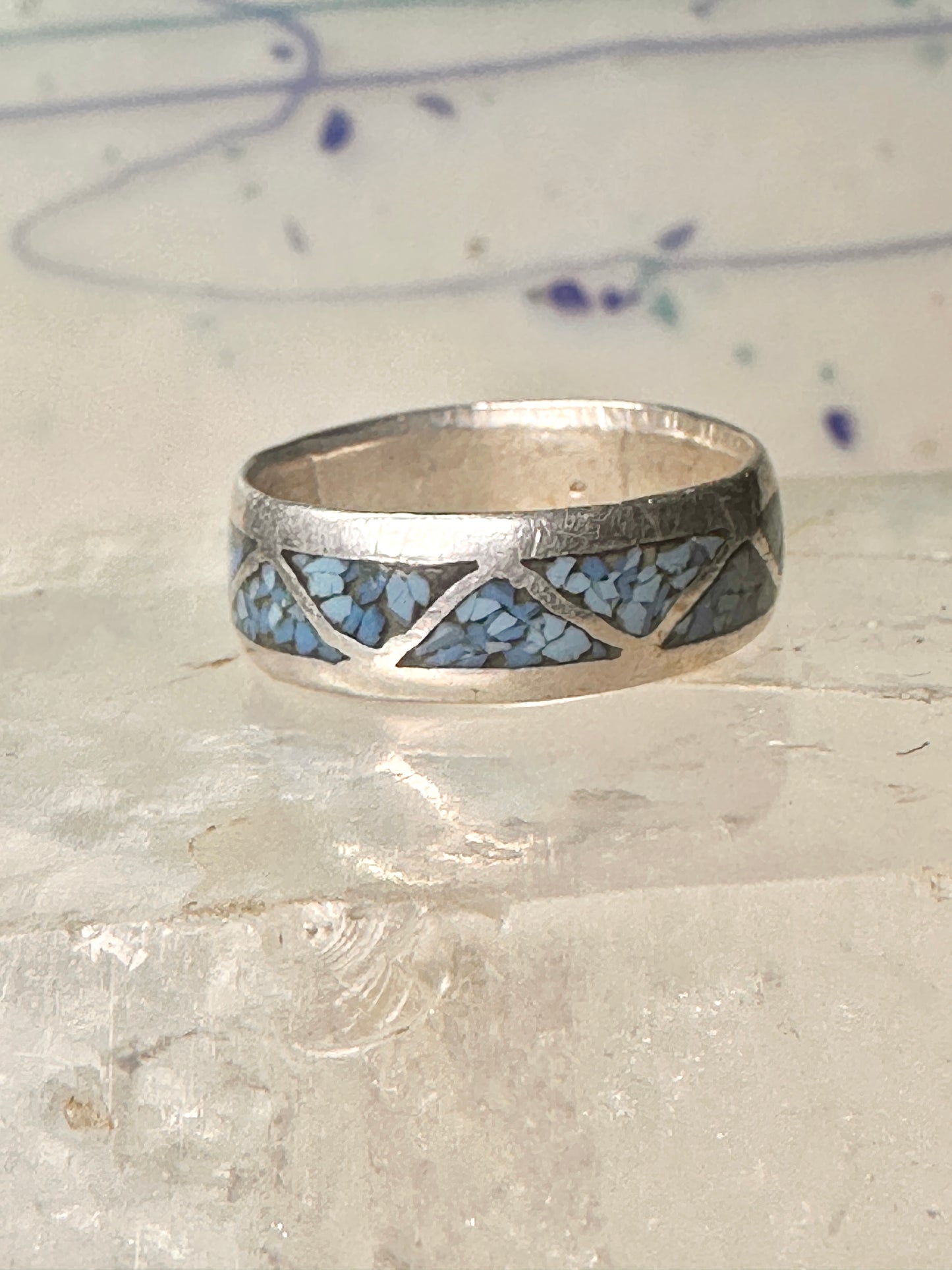 Zuni ring wedding band turquoise chips size 9 sterling silver women men