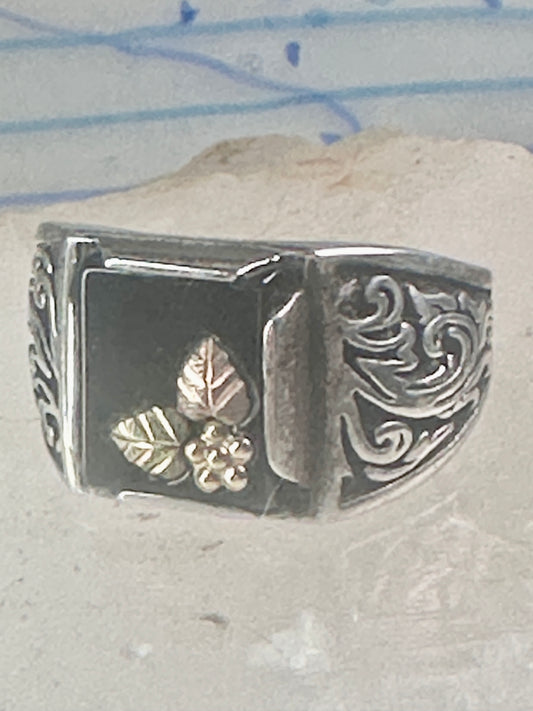 Black Hills Gold ring leaves onyx size 12 sterling silver men women