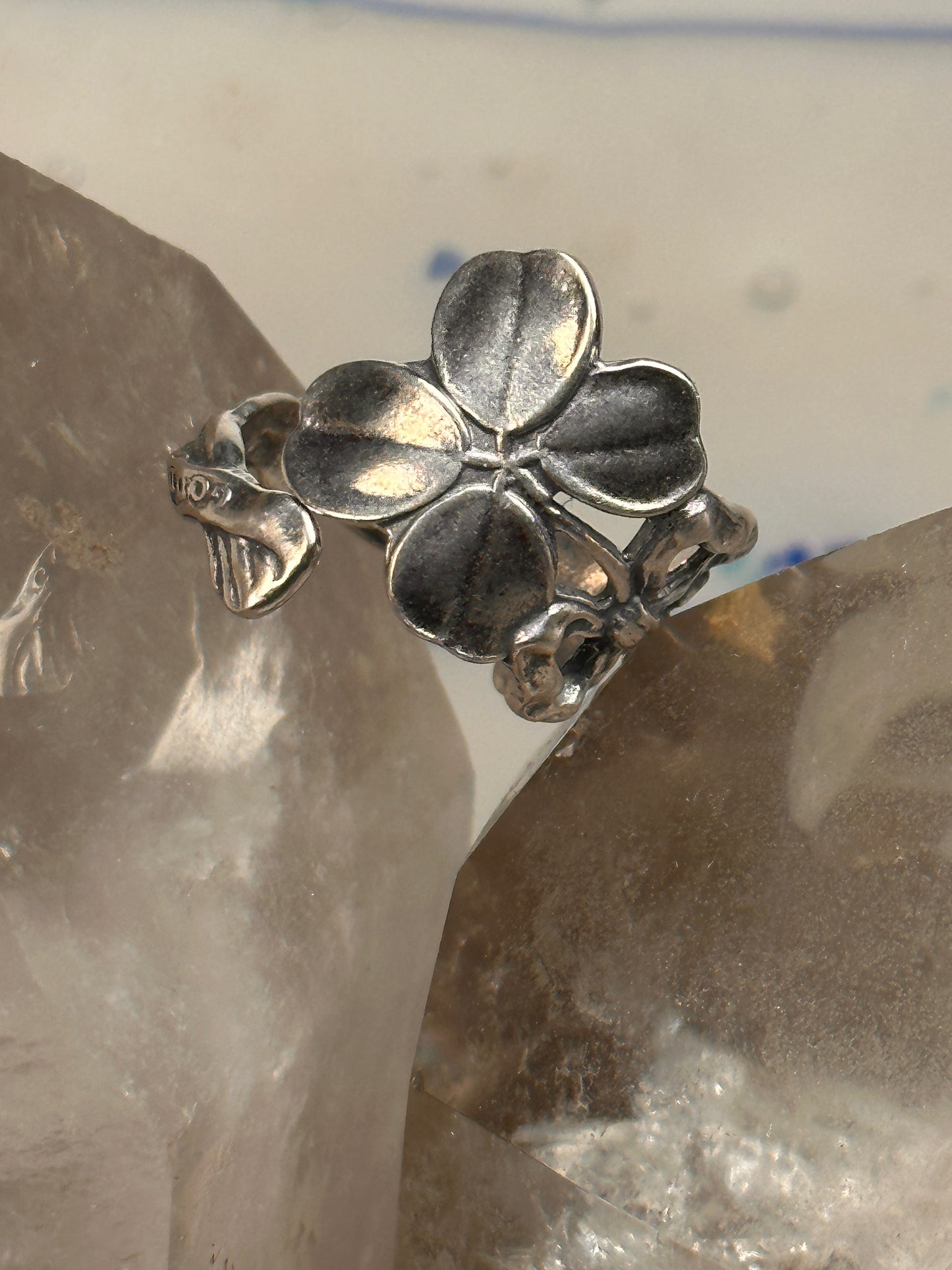 Four Leaf Clover Spoon ring Good Luck flowers band size 6.75 sterling silver women girls