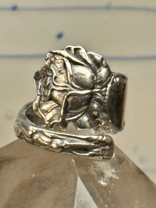 Rose Spoon ring large flower band size 7.25 sterling silver women girls