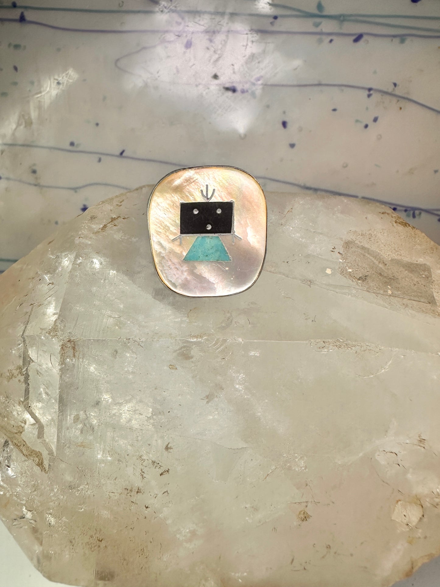 Zuni ring band turquoise Kachina mudman size 5.75 sterling silver women