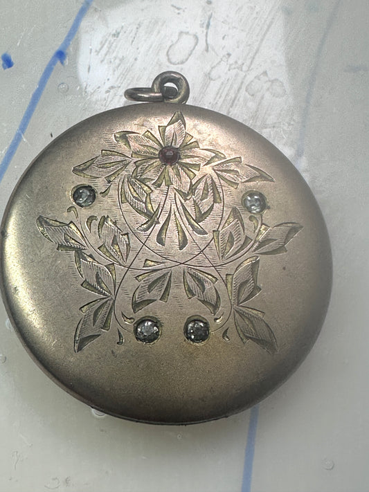 Round Locket Art Deco floral women probably paste crystals