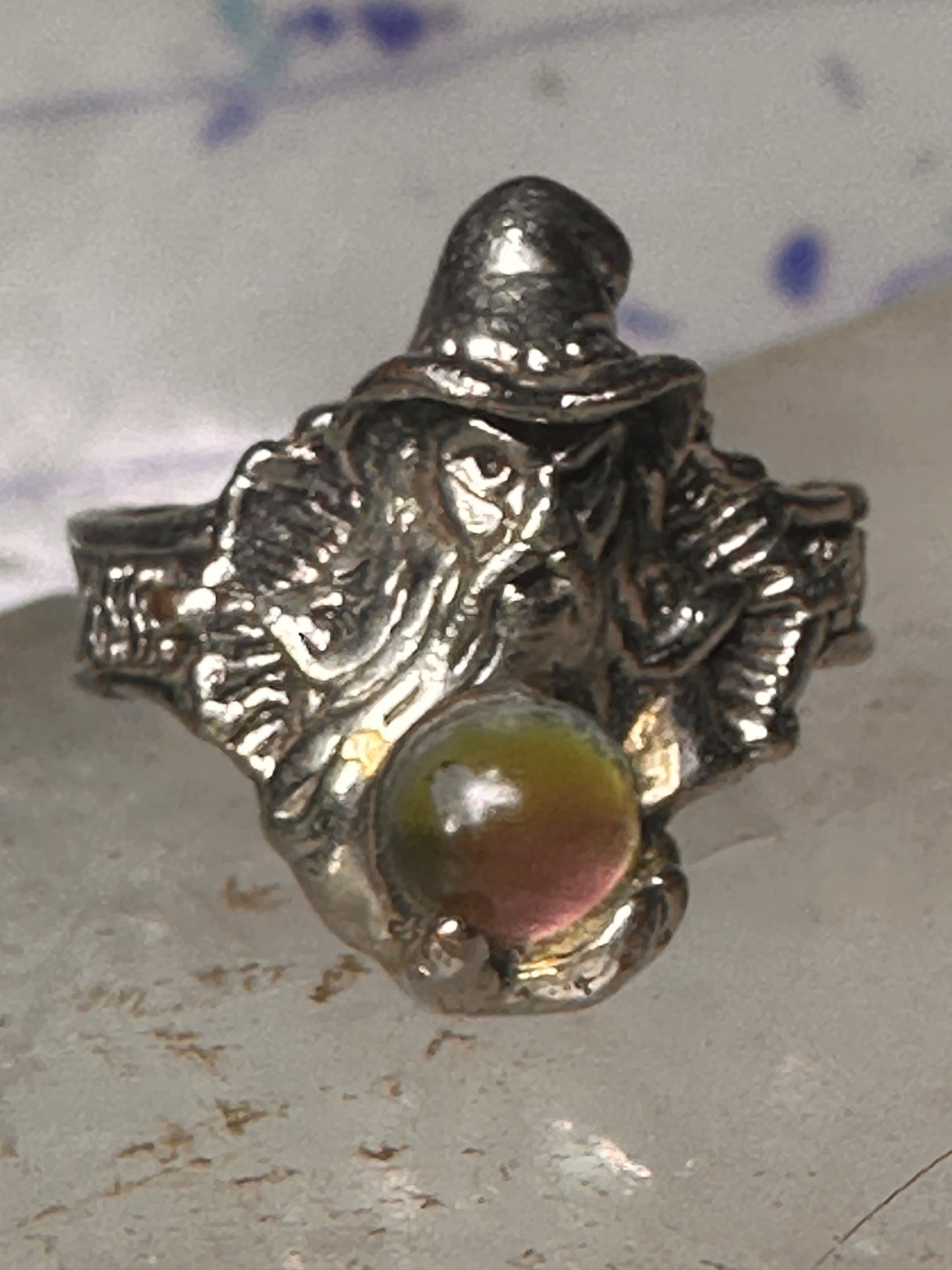 Wizard ring Merlin crystal rainbow band size 6 Silver PLATE women girls