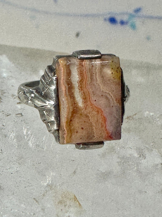 Agate Ring size 5.75 Art Deco sterling silver pinky women
