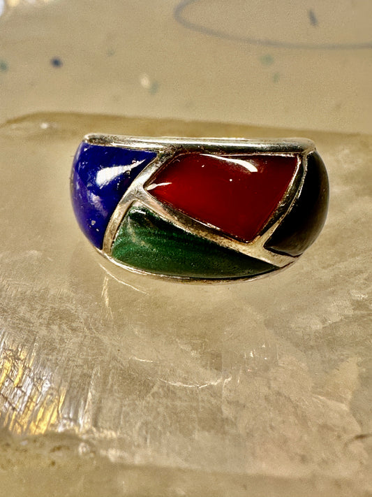 Southwest Ring lapis onyx inlay band size 5.75 sterling silver girls women boys