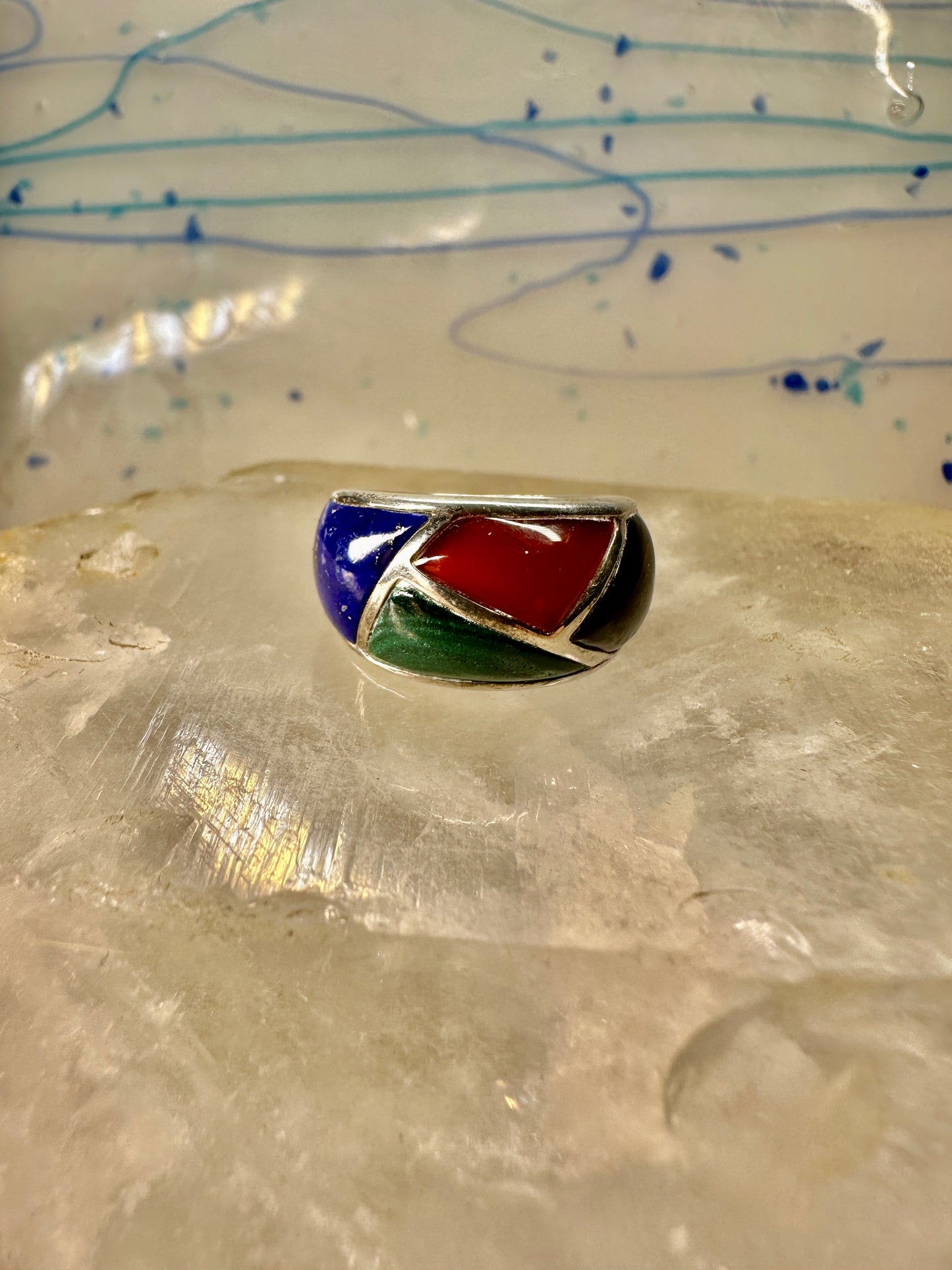 Southwest Ring lapis onyx inlay band size 5.75 sterling silver girls women boys