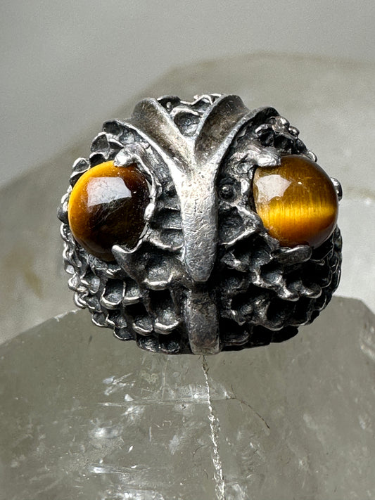 Owl ring tiger eye size 8.75 sterling silver women