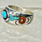 Turquoise ring Southwest coral chips band size 5.25 sterling silver girls women boys