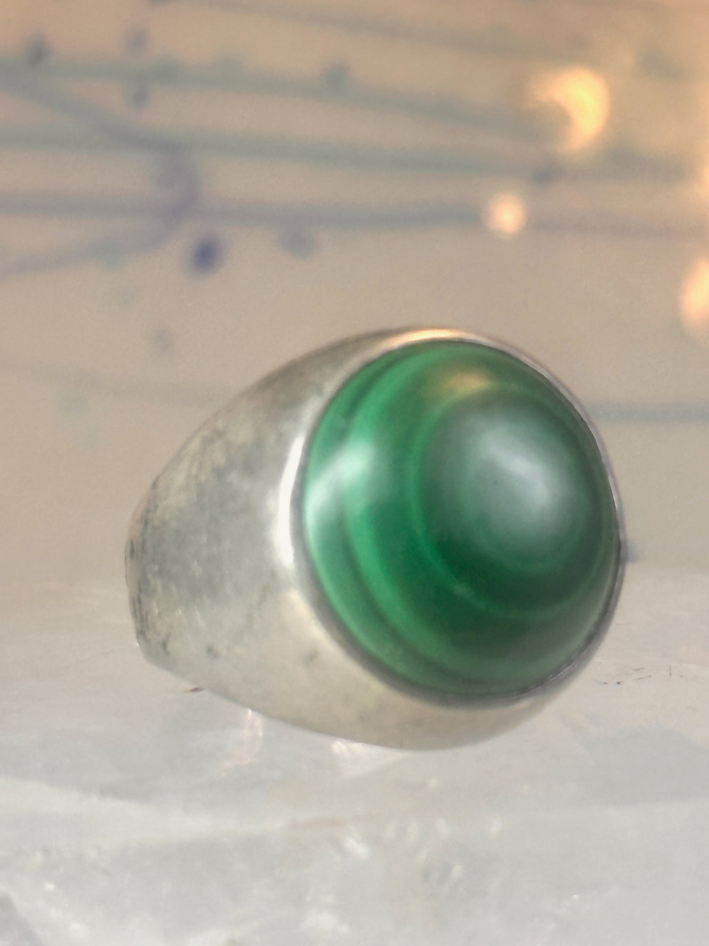 Malachite ring Dome band size 8.75 sterling silver women men