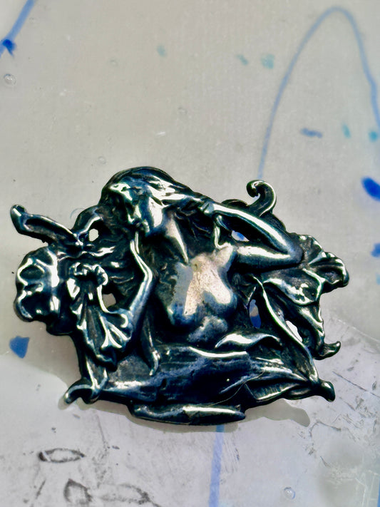 Naked Lady in the flowers Leaves Sterling Silver Pin