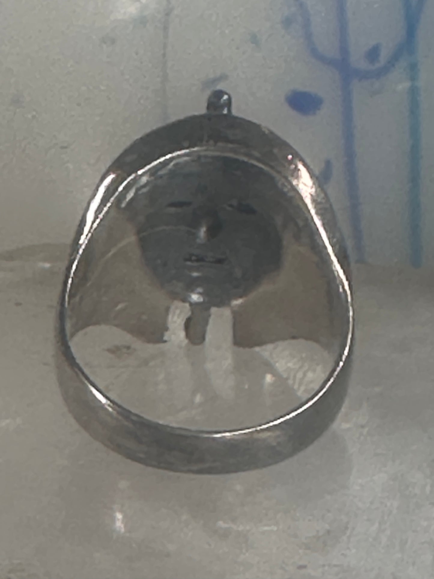Egyptian Pharaoh ring face band Sphynx Art Deco figurative sterling silver size 9 women