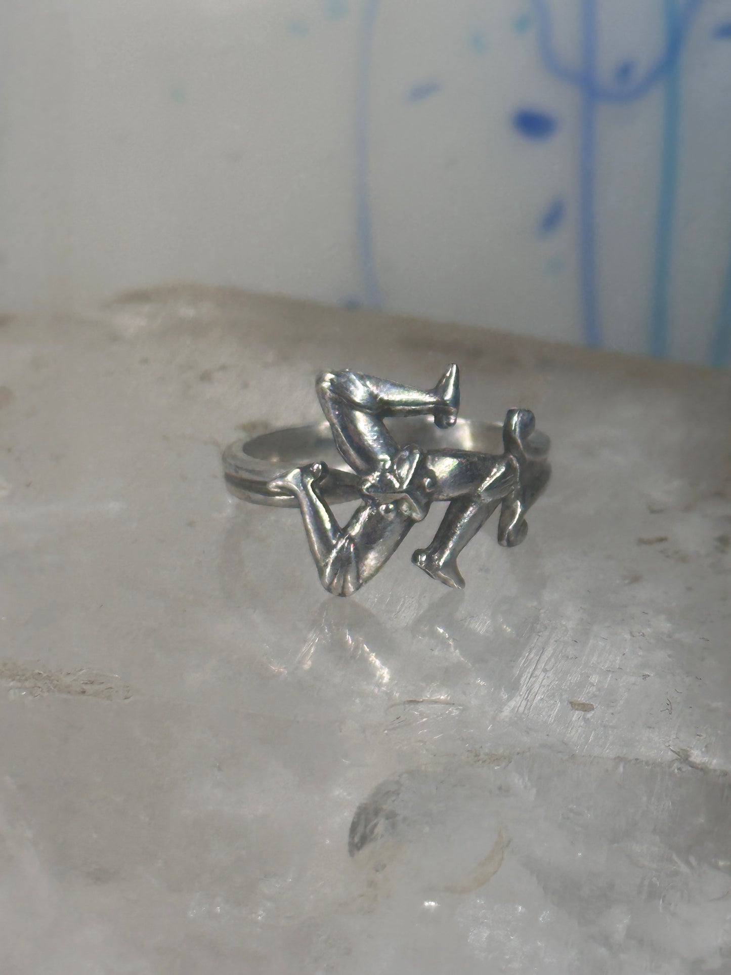 Greek Triskelion ring 3 legs rotating band sterling silver size 7 women signed S & C