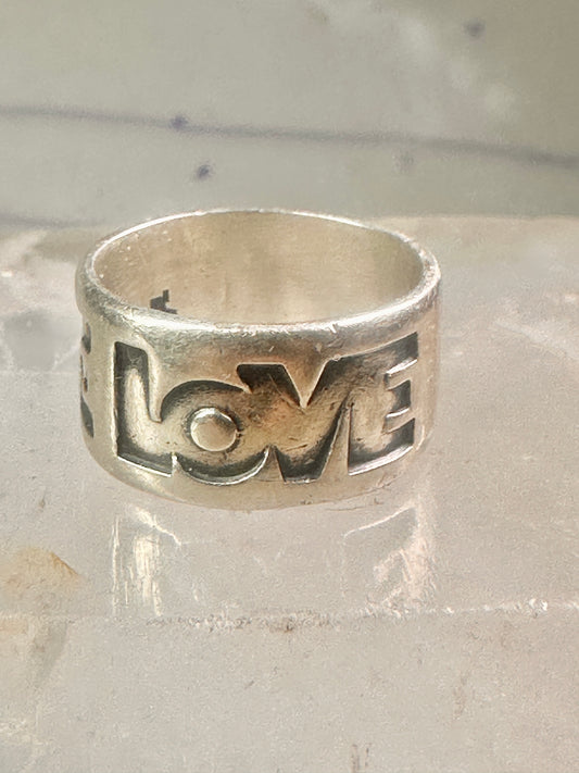 Love ring Love band size 6 Bell trading co logo Sterling Silver women girl 1970 peace Hippie