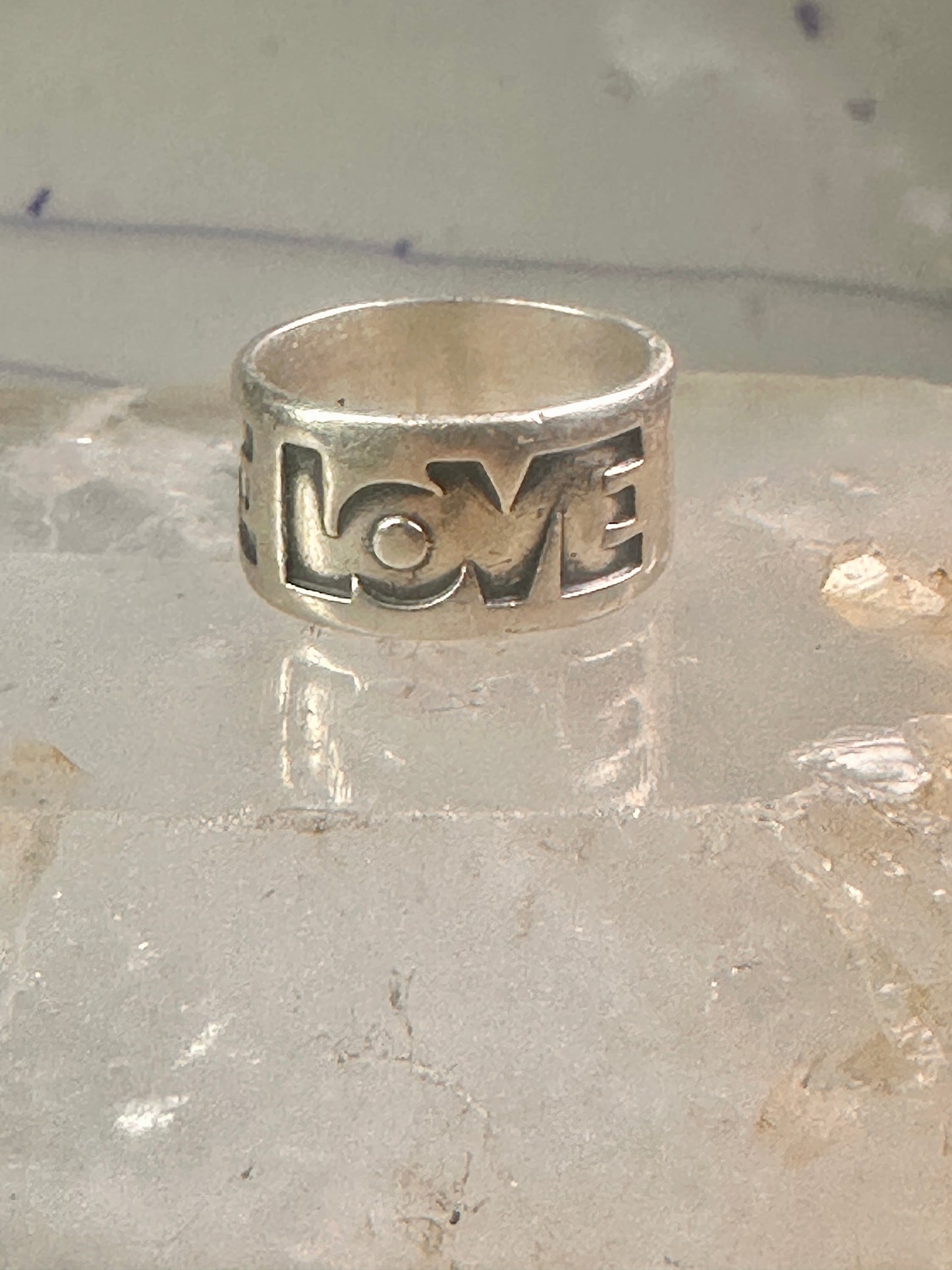Love ring Love band size 6 Bell trading co logo Sterling Silver women girl 1970 peace Hippie