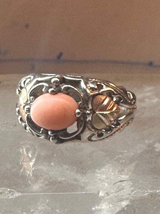 Black Hills Gold ring coral band leaves size 6 sterling silver women