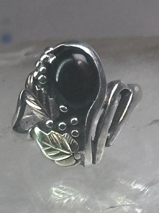 Black Hills Gold ring onyx band leaves size 3 sterling silver women