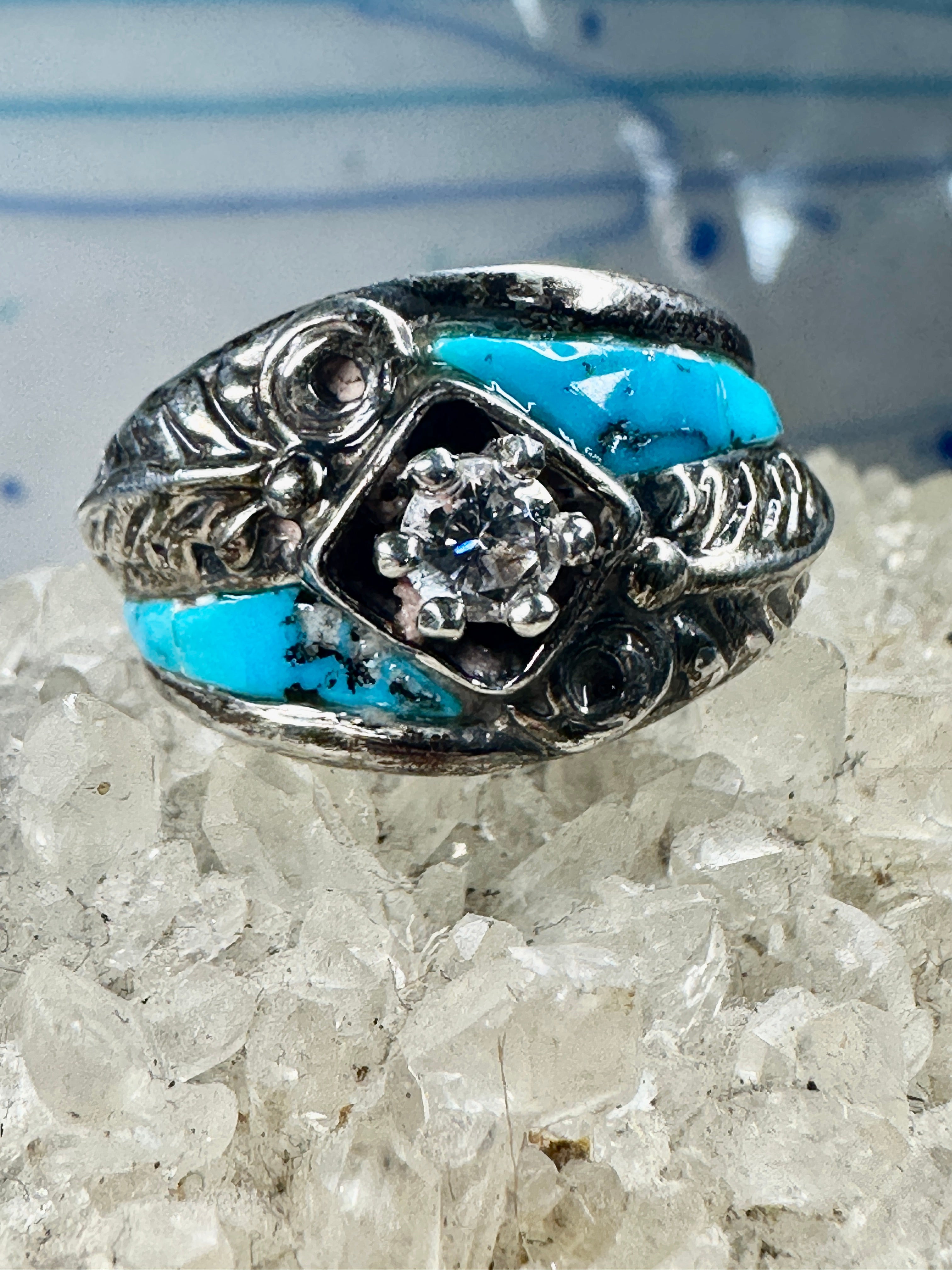 Turquoise Southwest Silver Ring 5-10 // Silver Turquoise Copper Ring // Natural Turquoise Long Silver Ring // December // 925 top Silver