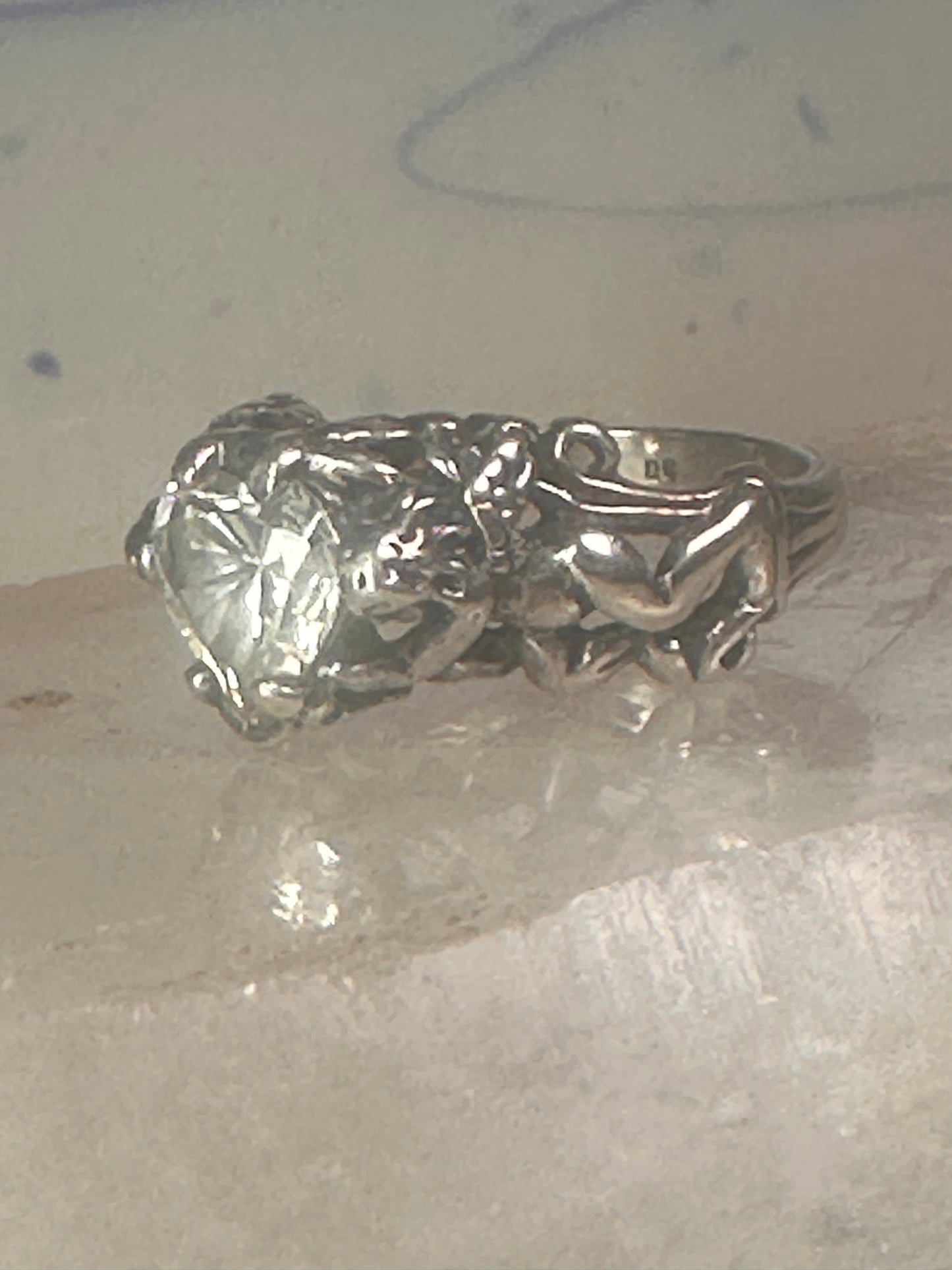 Cherub ring Kabana with wings heart CZ Love Valentine size 6 sterling silver women