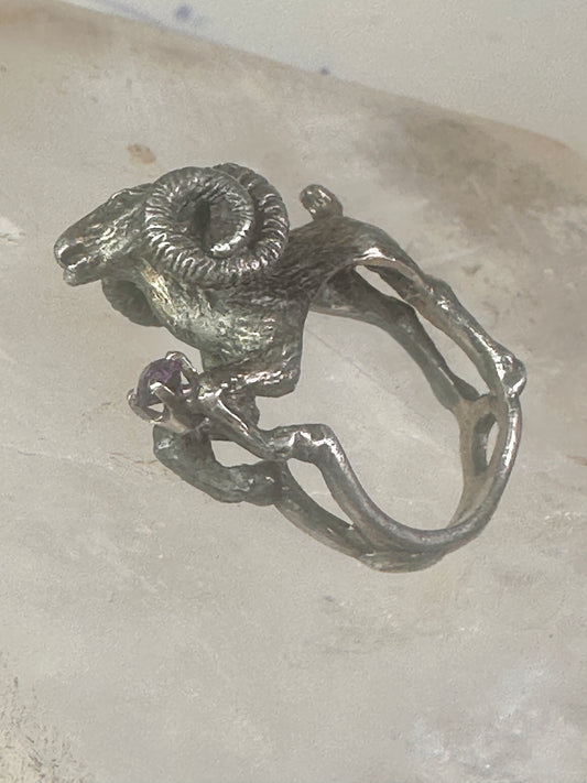 Ram ring sculptural Aries band leaves size 5.75 sterling silver women