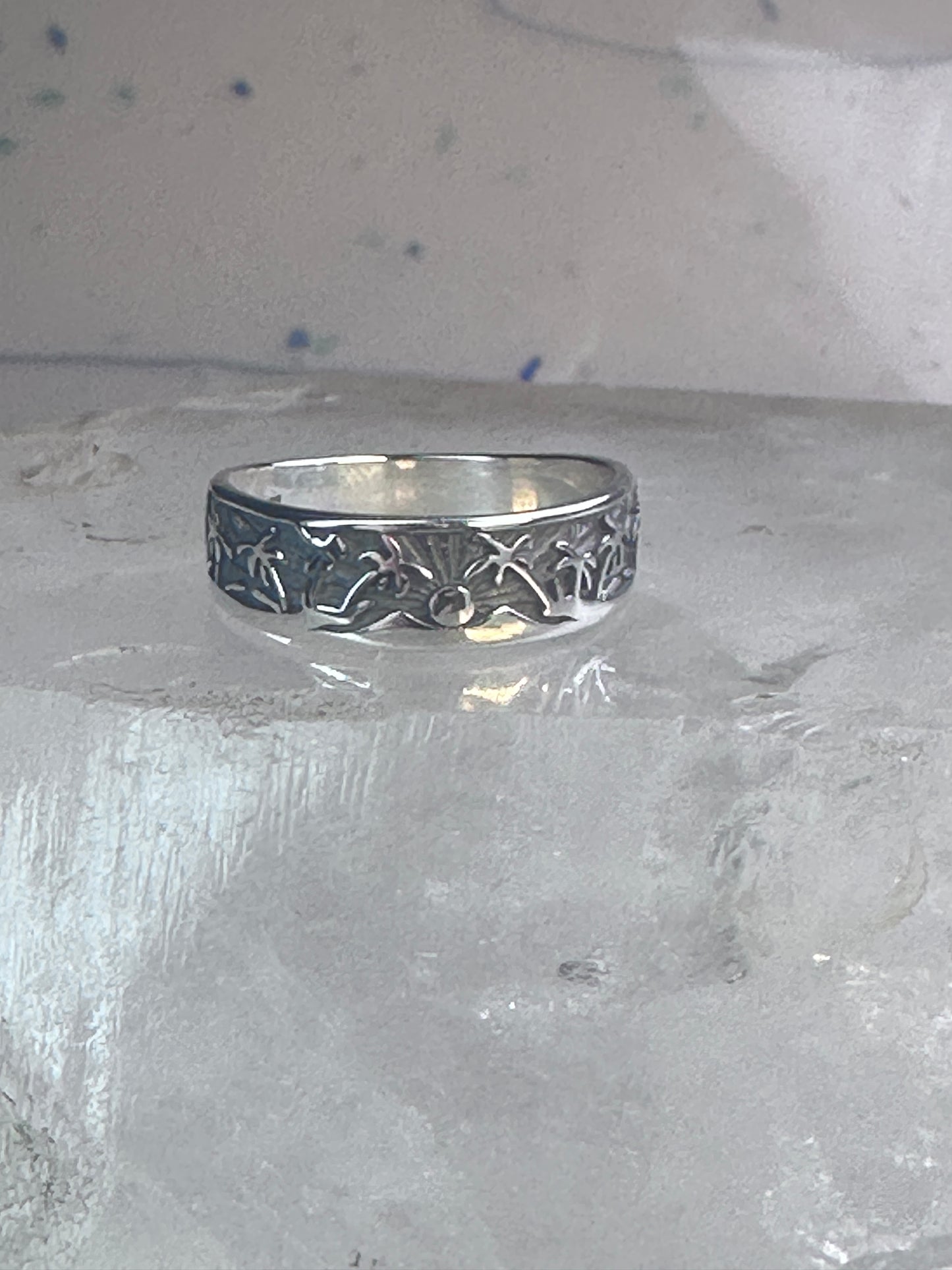 Palm Trees ring sun floral Paradise tropics band size 6.75 sterling silver women girls