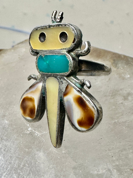 Bug Ring Turquoise MOP Navajo size 3.75 sterling silver women girls