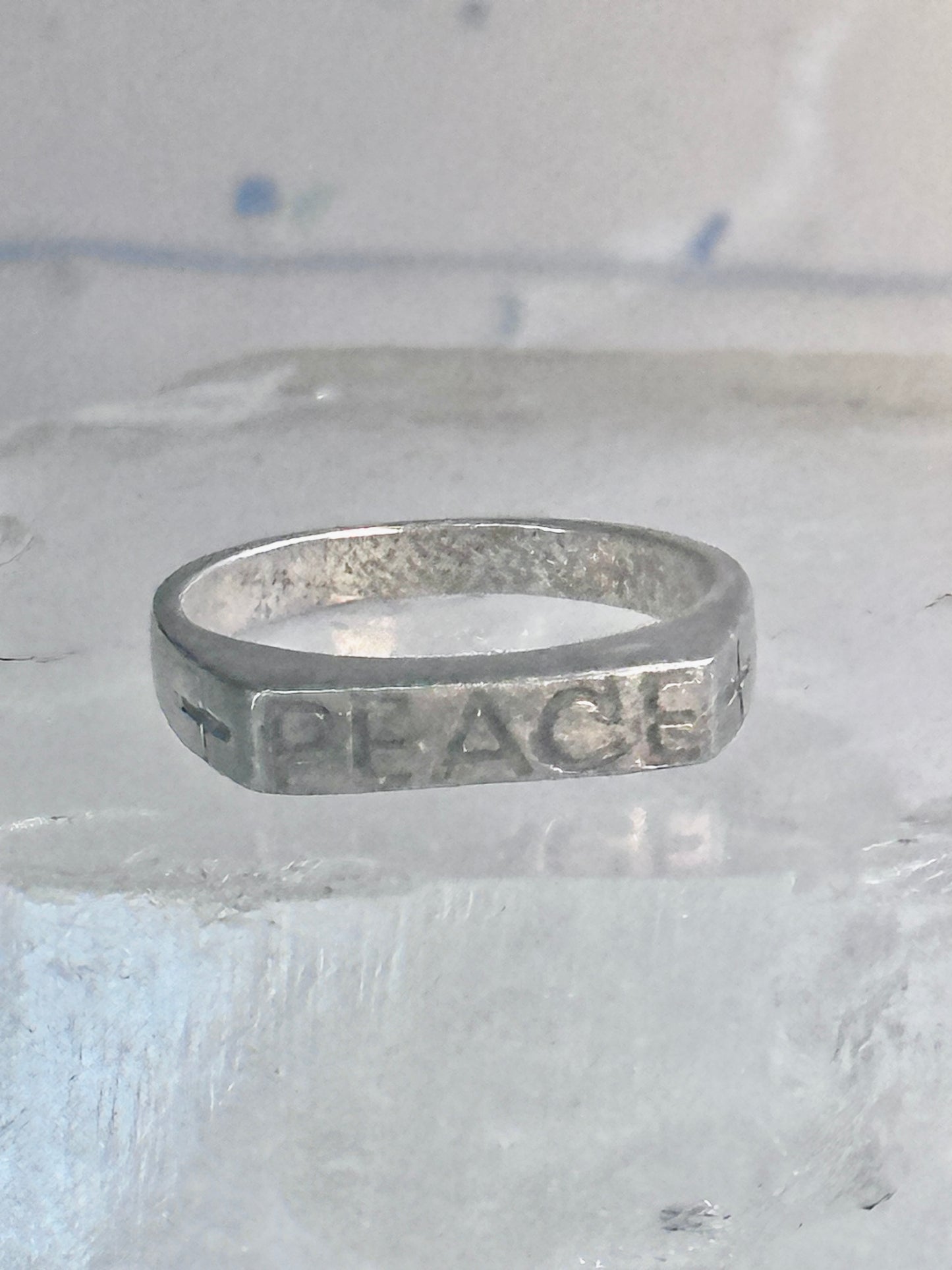 Peace Ring Cross band size 6.75 sterling silver women men