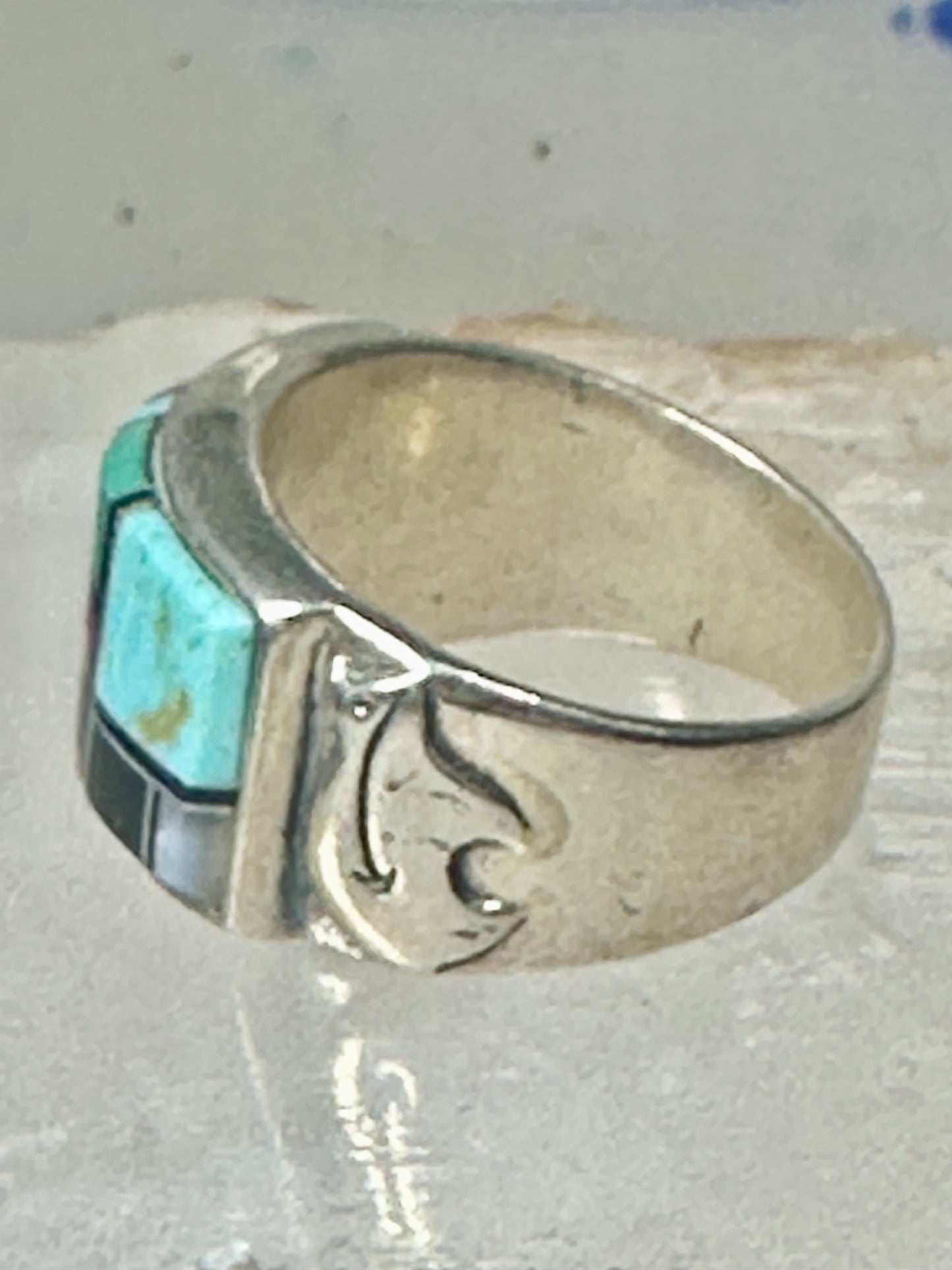 Turquoise ring southwest spirit bear band size 7.7 sterling silver women men