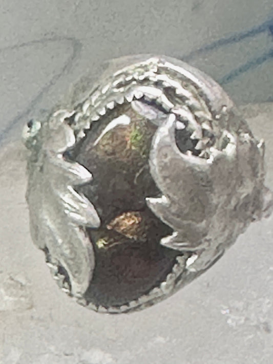Fire Agate ring Navajo leaves band sterling silver size 11 women men