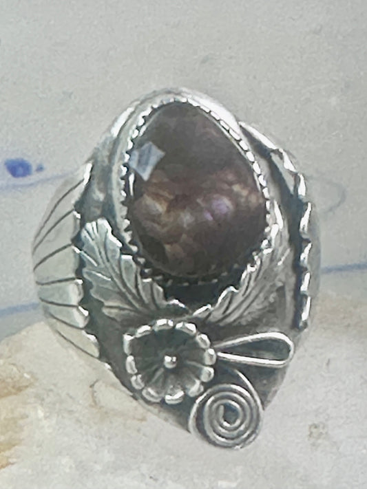 Fire Agate ring Navajo leaves squash blossom band sterling silver size 12 women men