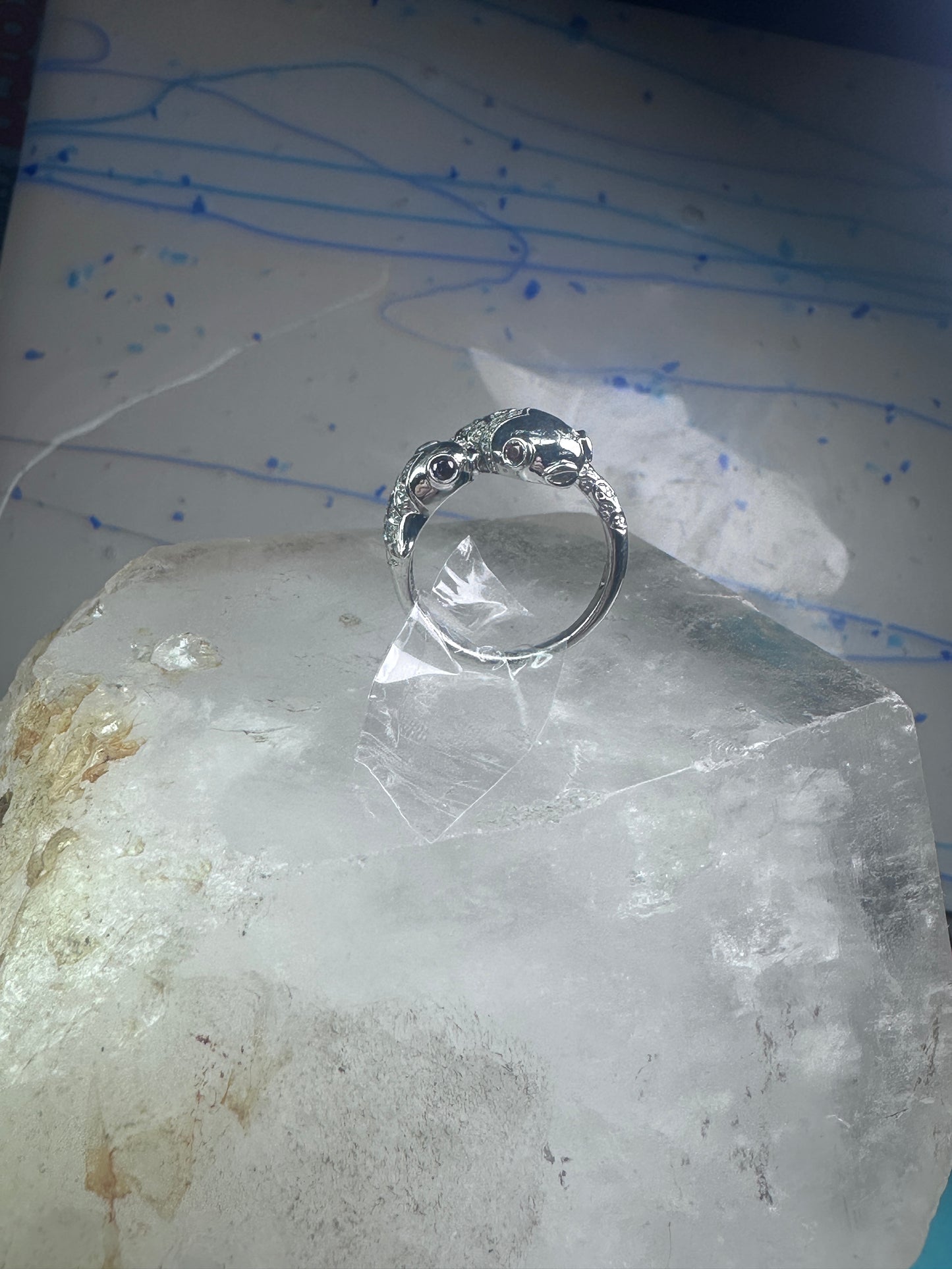 Koi fish Ring signed EA fish band size 8 pinky sterling silver women girls