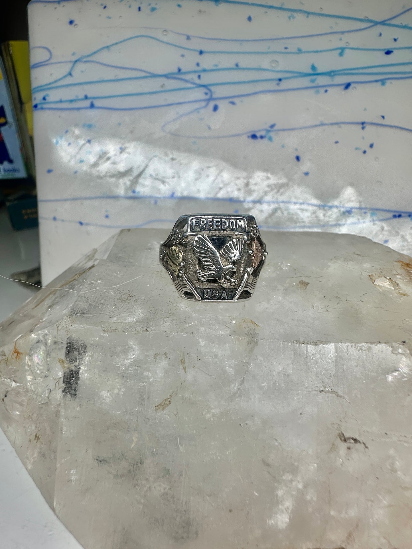 Freedom USA biker band Eagle size 10 mop sterling silver men
