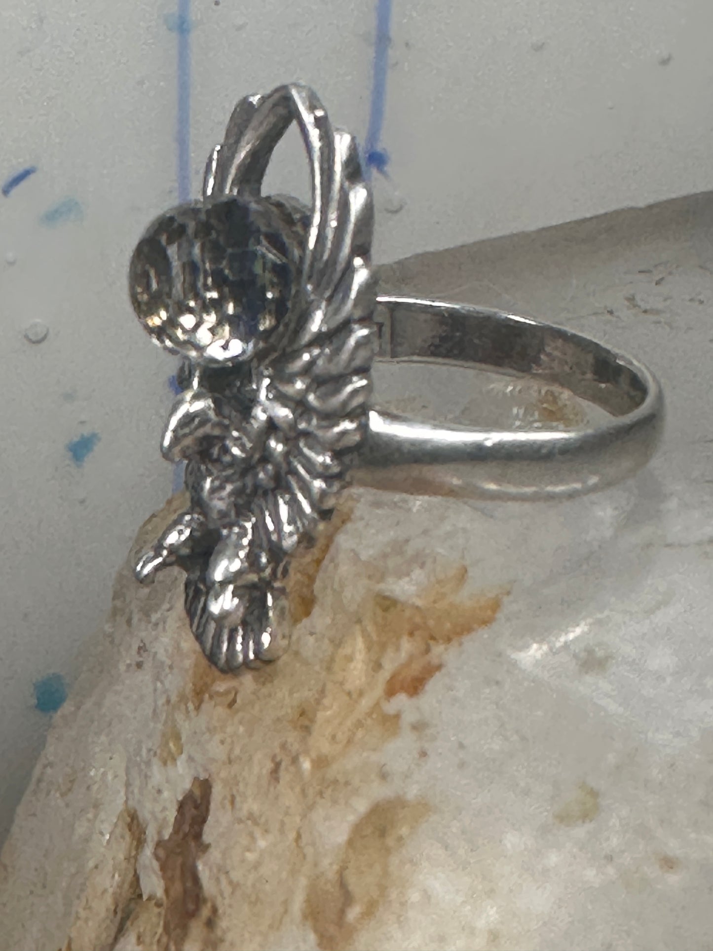 Eagle ring Crystal Rainbow prism orb by Shube size 4.50 pinky sterling silver band