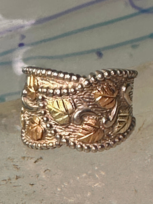 Black Hills Gold ring Floral leaves wrap band size 6.75 sterling silver women 