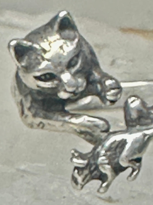 Cat ring chasing mouse band size 7 sterling silver women girls